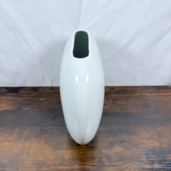 Pier 1 Imports White Ceramic Vase – Modern Oval Wide Mouth – Made in Japan - Picture 2 of 6